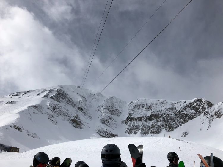 line up for tram and view is Big Couloir