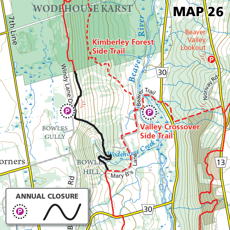 Bruce Trail Annual Winter Closures Near Beaver Valley Ski Resort