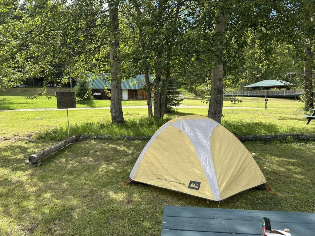 Our tent at Helmcken Falls Lodge & RV Campground